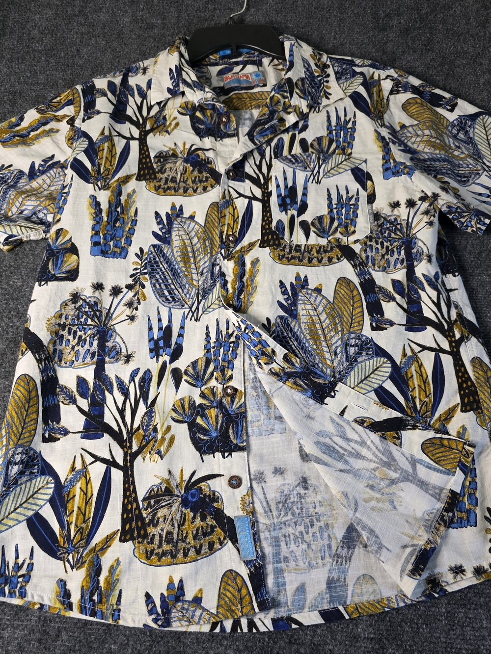 Men's Printed Short-Sleeve Button-Up Shirt - Blue & Mustard M